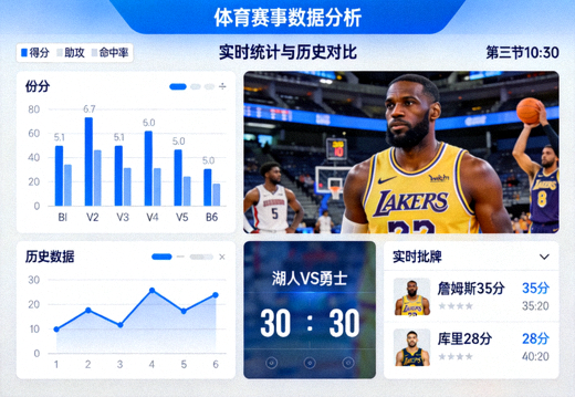 体育数据分析图表与赛事统计界面展示
